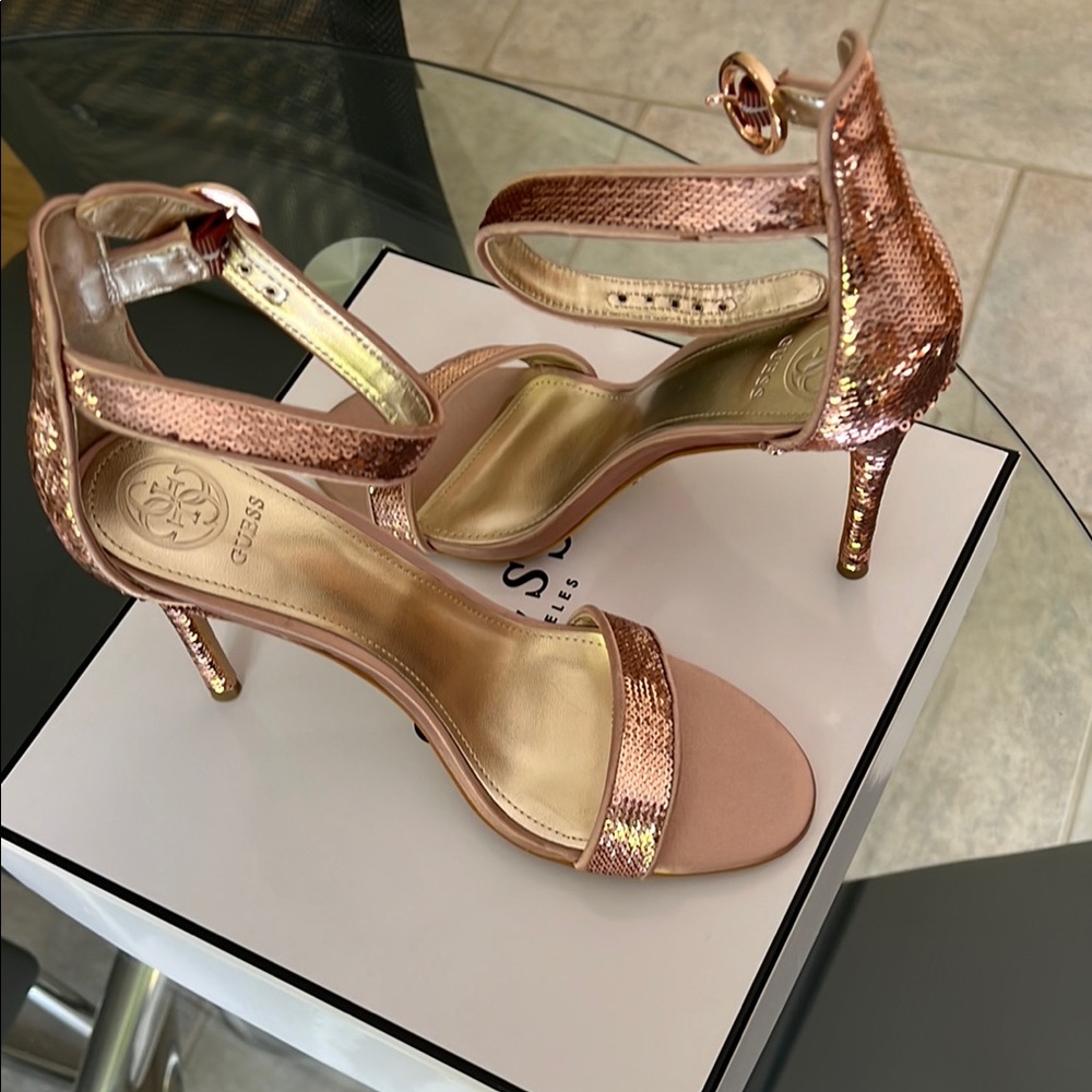 Guess Gold Stiletto Heels with Ankle Straps